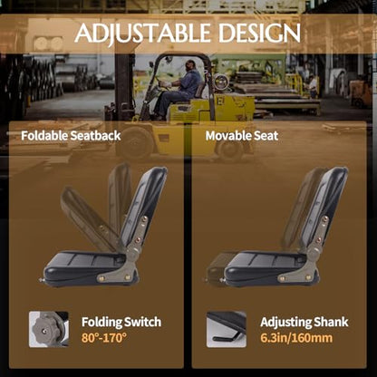 Fold Down Forklift Seat with Adjustable Angle Backrest, PVC Leather Seat with High Resilience Sponge Filling for Mini Digger, Excavator, Loader, Dozers, Tractors - size: Model A