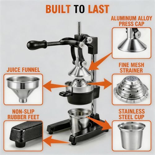 Jusfoouo Cast Iron Citrus Juicer with Stainless Steel Cup, Black - color: Black