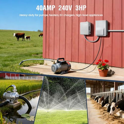 SURAIELEC 40A 240V 3HP Outdoor Timer Switch with 1000FT Long Range Remote