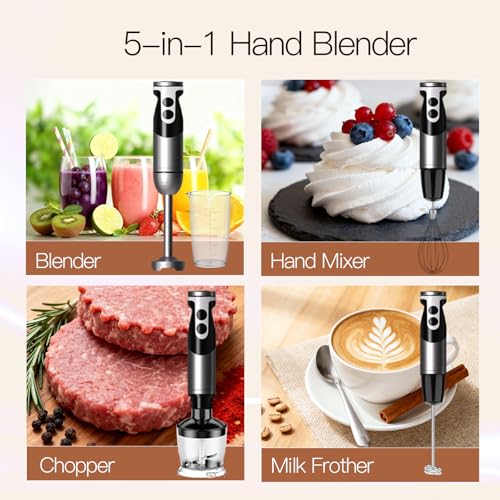 MEGAWISE Immersion Hand Blender, 800W DC Motor, Variable Speed Control - color: Black