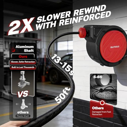 BILITOOLS Retractable Air Hose Reel 3/8" x 50FT Max 300PSI Auto Rewind - size: 3/8 IN x 50 FT