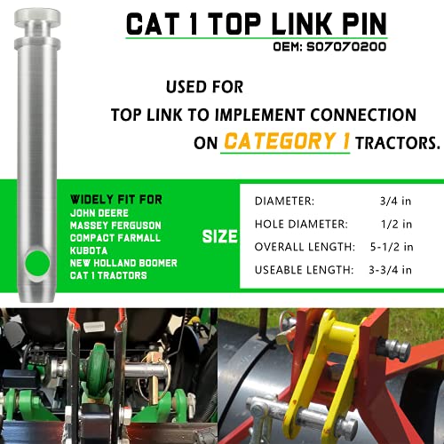 Cat 1 Quick Hitch Adapter Bushing Kit and S07070200 Cat 1 Top Link Pin Fits Category I 3-Point Hitch Tractors