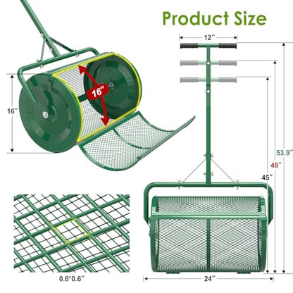 Seeutek Compost Spreader, 24" Peat Moss Spreaders with 3 Heights - color: Green