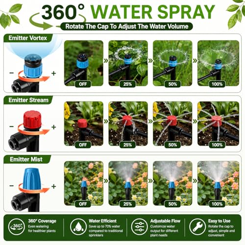 230FT Drip Irrigation System Kit, Quick Push-to-Connect Auto Garden Watering Irrigation System with 33FT 1/2'' & 197FT 1/4'' Tubing, Adjustable Dripper Sprayers for Raised Bed, Lawn, Greenhouse - size: 230FT