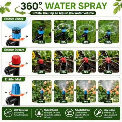230FT Drip Irrigation System Kit, Quick Push-to-Connect Auto Garden Watering Irrigation System with 33FT 1/2'' & 197FT 1/4'' Tubing, Adjustable Dripper Sprayers for Raised Bed, Lawn, Greenhouse - size: 230FT