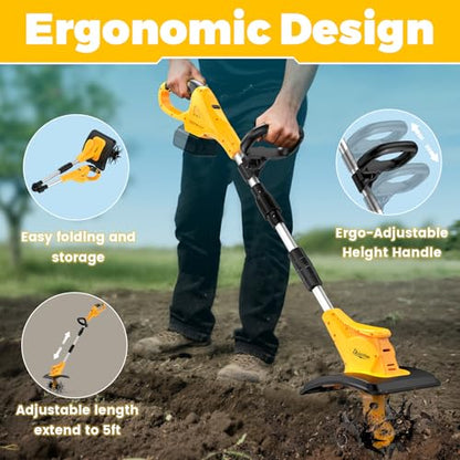Battery Powered Tiller Compatible with Dewalt 20V Battery(Tool Only), 310RPM Folding Electric Rototiller Features 40 Steel Tines, 9.1In Tilling Width & 6.3In Depth Tiller - color: Compatible with Dewalt 20V Battery
