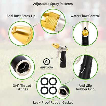 AUTOMAN Garden Hose Nozzles - High Pressure 100% Metal Hose Sprayer 2 Pack, Heavy Duty Garden Watering Nozzle Set, Powerful Garden Nozzle for Watering Plants, Window Cleaning,Washing Cars,Pets Bathing - style: 7 Patterns+4 Patterns