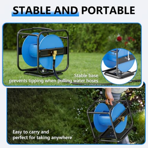 SPECILITE Metal Garden Hose Reel, 360° Rotation Frame, 75-100 FT, Blue