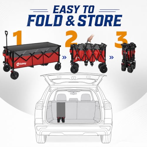 Sekey 300L Extended Collapsible Wagon, 660 lb Capacity, 48 in Long - color: Red&grey