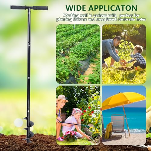 Post Hole Digger Manual 6" x 41" Garden Auger Spiral Drill with T Shaped Handle for Digging Planting Bulb Bedding