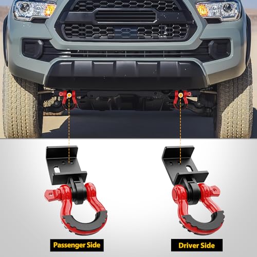 Nilight 2Pack Demon Front Tow Hook Bracket with 3/4" Shackle for Toyota Tacoma | for Toyota Tacoma 2009-2016 2017 2018 2019 2020 2021 2022 2023, with 7/8" Screw Pin and Isolator Rubber Washers - color: Toyota Tacoma D-Ring Shackle