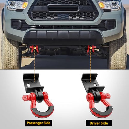 Nilight 2Pack Demon Front Tow Hook Bracket with 3/4" Shackle for Toyota Tacoma | for Toyota Tacoma 2009-2016 2017 2018 2019 2020 2021 2022 2023, with 7/8" Screw Pin and Isolator Rubber Washers - color: Toyota Tacoma D-Ring Shackle