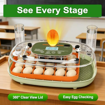 Ovatt 24-Egg Digital Incubator - Automatic Temperature and Humidity Control, LED Display, Automatic Rotation, External Water Refill - Ideal for Incubating Chicken, Duck, Quail, and Goose Eggs