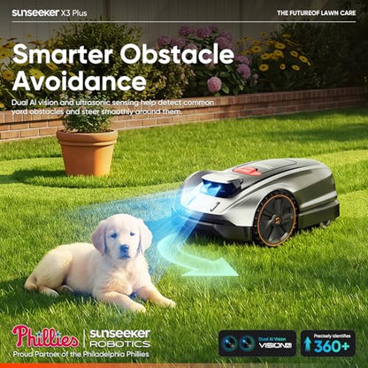 Sunseeker X3 Plus Robot Lawn Mower, RTK, Vision AI, 0.3 Acre, Wire-Free