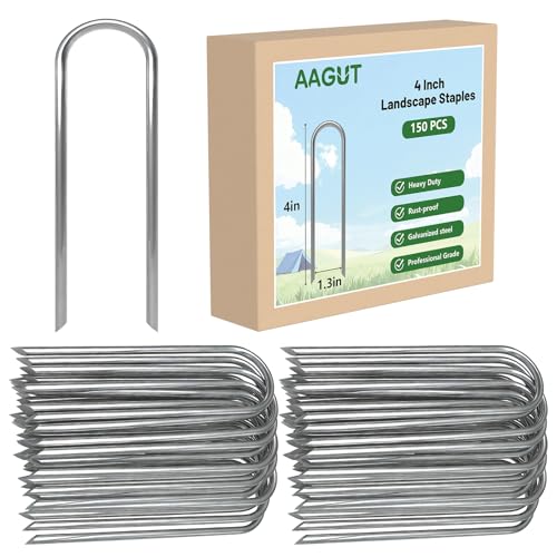 AAGUT U Shaped Garden Stakes 4 Inch, Galvanized Landscape Staples for Tube - size: 4" x 150 Pcs