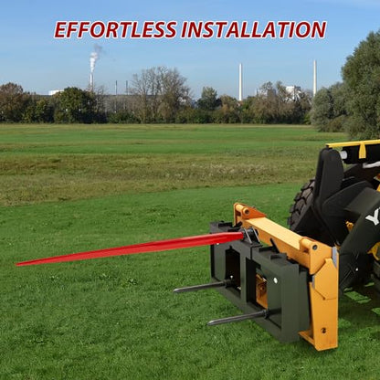 49" Hay Spear Attachment, 3000lbs Capacity Quick Attach Bale Spear Attachment with 1pc 49" Hay Spear & 2pcs 17" Black Stabilizer Spears for Tractors & Skid Steer Loader