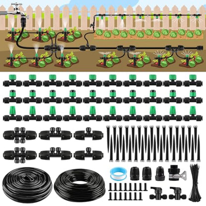 133FT Quick-Connect Drip Irrigation Kit with 30 Drip Emitters,3 Spray Types - size: 133FT Drip Irrigation System Kit