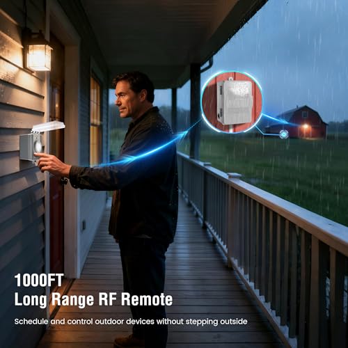 SURAIELEC 40A 240V 3HP Outdoor Timer Switch with 1000FT Long Range Remote