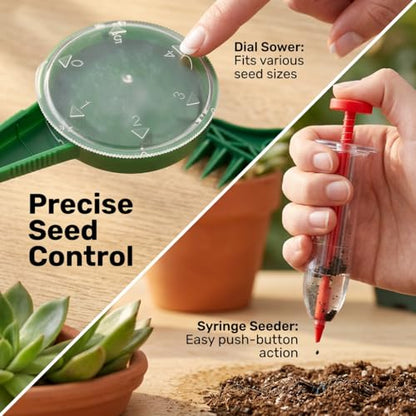 The Row Seeder by Seeding Squar&Mini Seed Planter Tool,Handheld Garden Tool for Precise Seed & Seedling,Adjustable Hand Sowing Seeder with 5 Dial Settings for Flowers, Vegetables