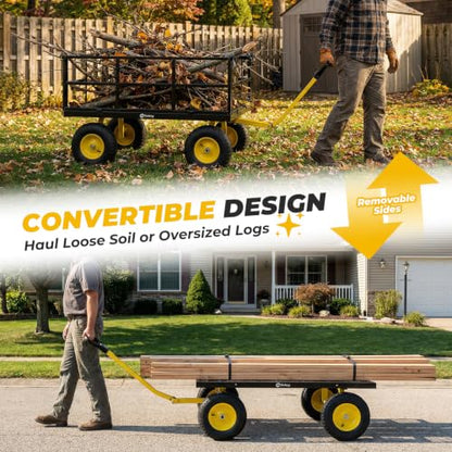 Sekey 1600 lbs Heavy Duty Steel Garden Cart for Farm & Construction, 12 Cu.Ft. Extra-Large Utility Wagon with Removable Sides, 2-in-1 Towable Handle, 13" Rubber Tires, Black - color: Black, size: 1600LBS
