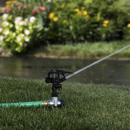 Melnor 65152AMZ Plastic Pulsating Sprinkler on Metal Spike, Quick Connect Amazon Bundle, Black, Green - style: Metal Spike, Plastic Head