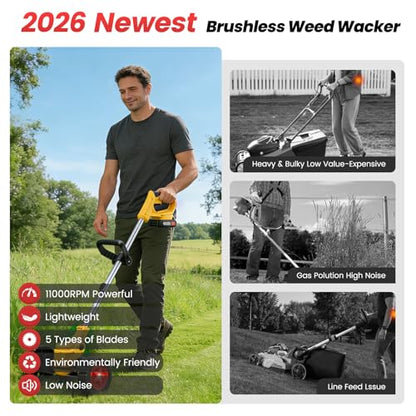24V Electric Weed Wacker Edger Lawn Tool,2 2.0Ah Battery Powered Weed Eater - color: Cream