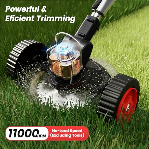 Cordless Weed Wacker 24V, 2 x 4.0Ah Battery Powered Weed Eater with Wheel - color: Black