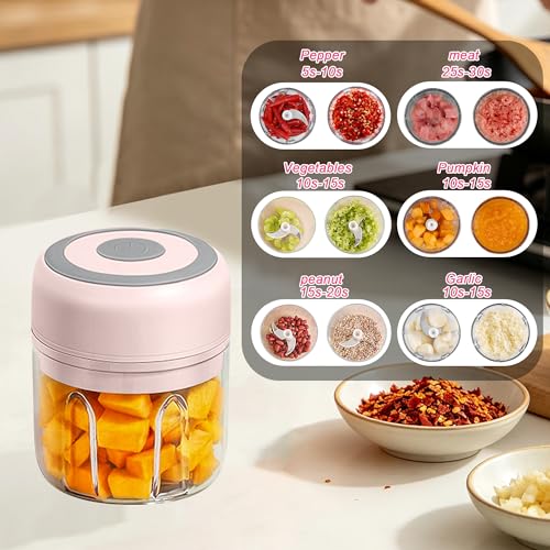Electric Garlic Mincer, 250ML Small Onion Chopper USB - color: 250ML Pink