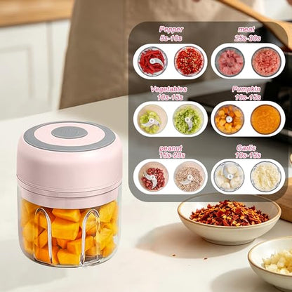 Electric Garlic Mincer, 250ML Small Onion Chopper USB - color: 250ML Pink