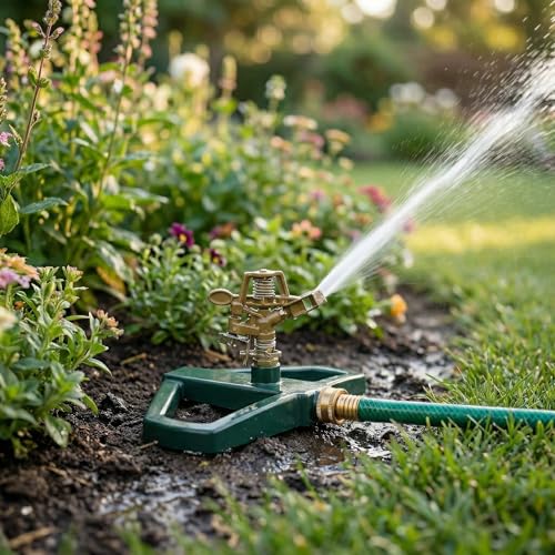 Impact Lawn Sprinkler, 360 Rotating Pulsating Metal Base for Yard & Garden