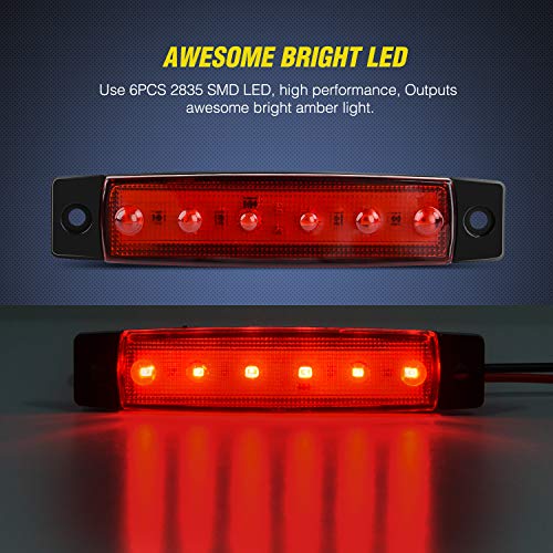 Nilight 3.8 Inch 6 LED Red Trailer Side Marker Lights,10 Pack - color: 3.8" Red 10Pcs