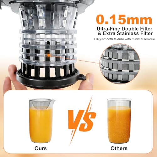 5ive Cold Press Juicer, 5.8 Inch Wide Chute Slow Masticating Extractor - color: Black Gray-2