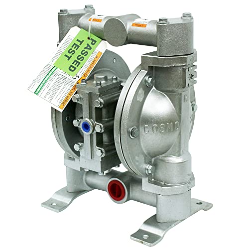 COSMOSTAR D0906 1" Double Air Diaphragm Pump - Aluminum Body, Teflon Ball, Seat and Diaphragm With Muffler - Chemical, Waste Oil, Pneumatic Oil Pump - size: D0906 1" Aluminum