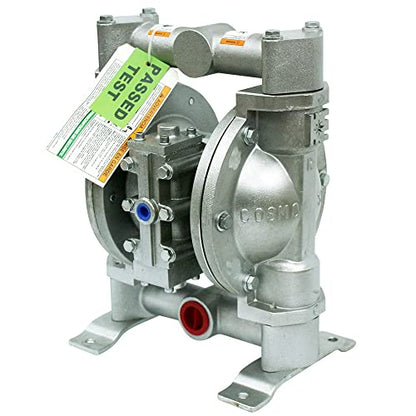 COSMOSTAR D0906 1" Double Air Diaphragm Pump - Aluminum Body, Teflon Ball, Seat and Diaphragm With Muffler - Chemical, Waste Oil, Pneumatic Oil Pump - size: D0906 1" Aluminum