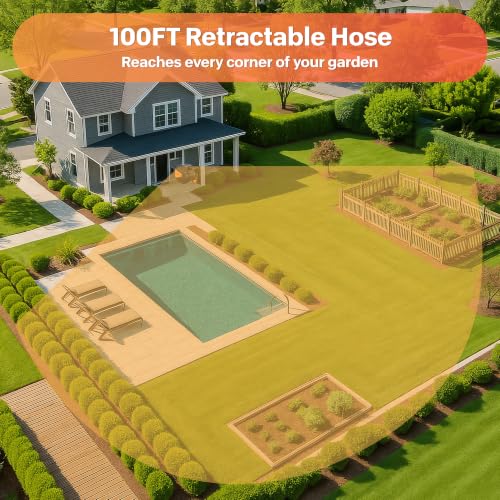 Ayleid Retractable Rubber Hybrid Garden Hose Reel, 1/2"x100ft Wall Mount - color: Deep Black, size: 100FT