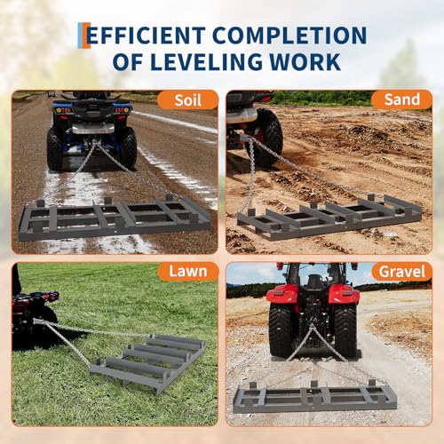 Drag Harrow Driveway Grader & Lawn Leveling Rake, 4FT, with Chain - size: 48*20 inches