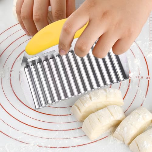 JAYVAR Large Crinkle Cutter, Stainless Steel Vegetable Wavy Chopper - color: Yellow