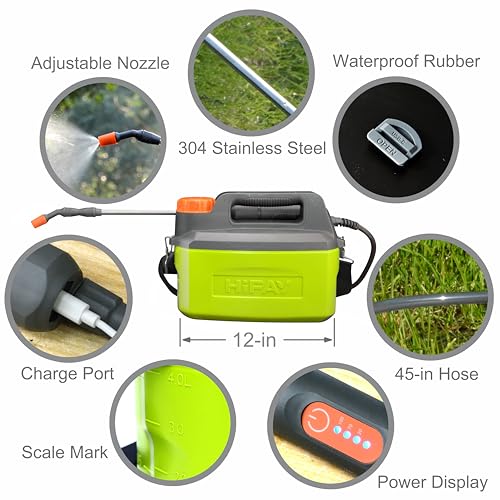 HIFAY ES4-PRO 1Gallon/4L Electric Sprayer, Rechargeable Battery-Powered Sprayer with 304 Stainless Steel Telescopic Rod. The New Model is Waterproof and The Buttons Have Been Updated.(Green) - color: Green