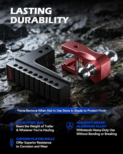 OMT Adjustable Trailer Hitch for 2.5" Receiver, 18500 LBS Drop Hitch - color: Red, size: 2.5" Shank & 8" Drop