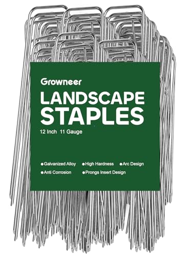GROWNEER 100 Pack Landscape Staples 12 inch Galvanized Steel Yard Stakes - size: 12 Inch