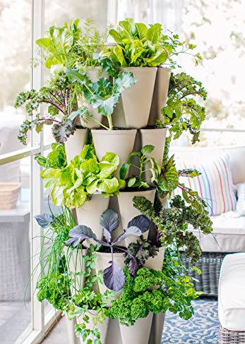 Greenstalk Patented Large 5 Tier Vertical Garden Planter with Patented Internal Watering System Great for Growing a Variety of Strawberries, Vegetables, Herbs, & Flowers (Stunning Stone) - color: Stunning Stone
