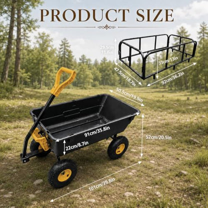 BorealBear Heavy-Duty Garden Dump Cart with Removable Side Rails, 4-Wheel