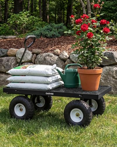 Garvee Versatile Outdoor Utility Cart-800LBS Heavy-Duty, 10" All-Terrain Pneumatic Tires, Easy Maneuverable Lawn Cart with Removable Mesh Panels for Gardening&Landscaping, Black, with Waterproof Liner - color: Black, With Waterproof Liner