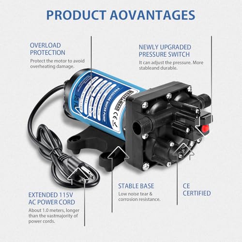 WASSERMANN Water Pressure Pump 115 Volt AC 5.5GPM 60PSI,Water Pump Self Priming Diaphragm Pump with Pressure Switch for Kitchen Bathroom Marine Yacht Garden - color: Blue6
