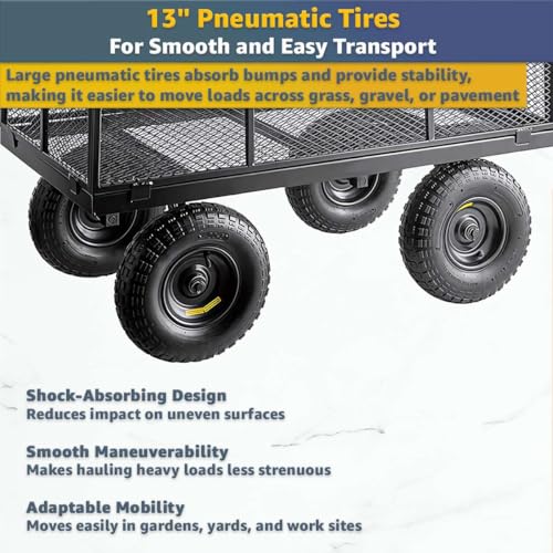 51.2" x 23" Steel Garden Utility Cart - 1,200 lb Capacity - Heavy-Duty Mesh Wagon with Removable Sides, Flatbed Conversion, 13" Pneumatic Tires for Landscaping, Yard, Farm, and Commercial Use - size: 1200 lb