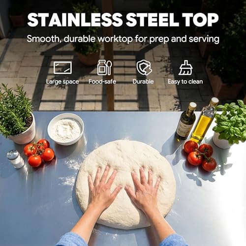 Feasto 3-Shelf Pizza Oven Table with Lockable Wheels, 36''x 24'' - color: Black