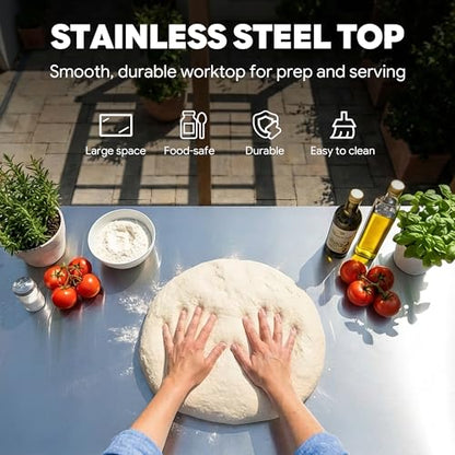 Feasto 3-Shelf Pizza Oven Table with Lockable Wheels, 36''x 24'' - color: Black