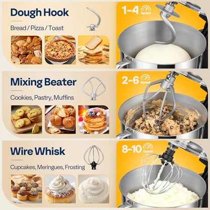 VIVOHOME Stand Mixer, 6-Quart Tilt-Head Kitchen Mixer with Bowl, Gray - color: Gray