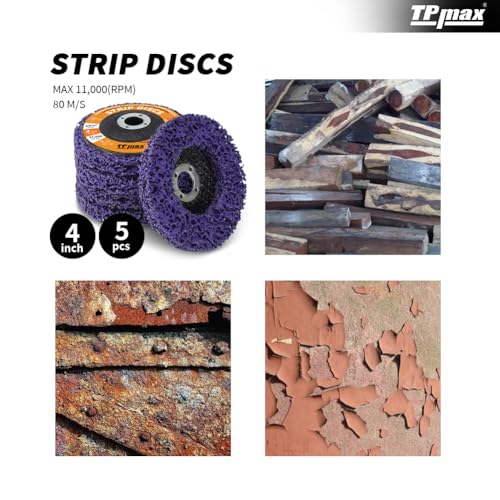 TPmax 4 inch Stripping Discs Rust Remover Discs Remove Paint and Oxidation 5/8 inch Arbor Clean Discs Poly Strip Disc Angle Grinding Wheel - 5 Pack(Purple) - style: 4" x 5/8''