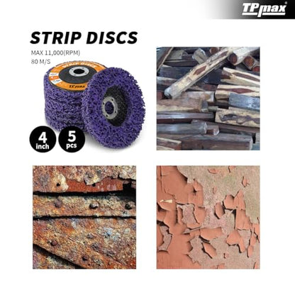 TPmax 4 inch Stripping Discs Rust Remover Discs Remove Paint and Oxidation 5/8 inch Arbor Clean Discs Poly Strip Disc Angle Grinding Wheel - 5 Pack(Purple) - style: 4" x 5/8''
